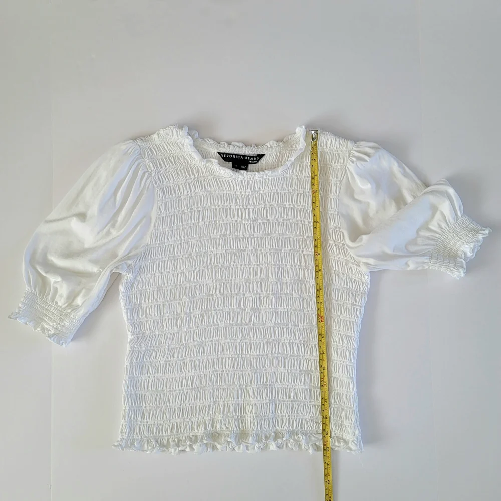 Veronica Beard Jeans Smocked Puff Sleeve Top White Clean Girl Feminine Small - Picture 7 of 8